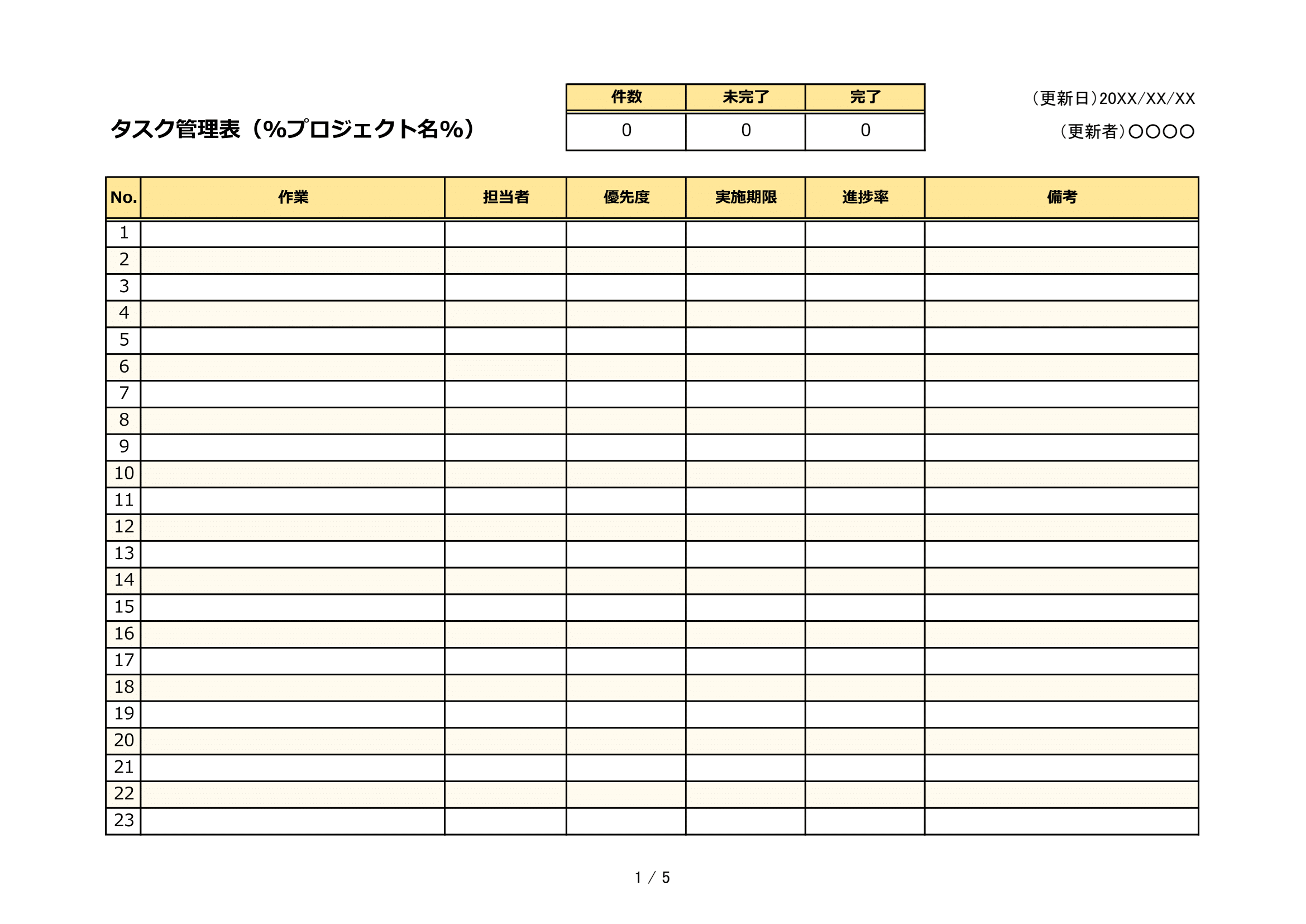 タスク管理（チーム向け）無料Excelテンプレート｜進捗率をプログレス表示で共有